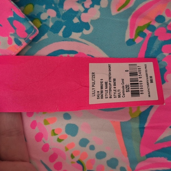 NWT Lilly Pulitzer Buttercup Pink/Blue Tropical Vacation Stretch Shorts Size 0 - Picture 7 of 9